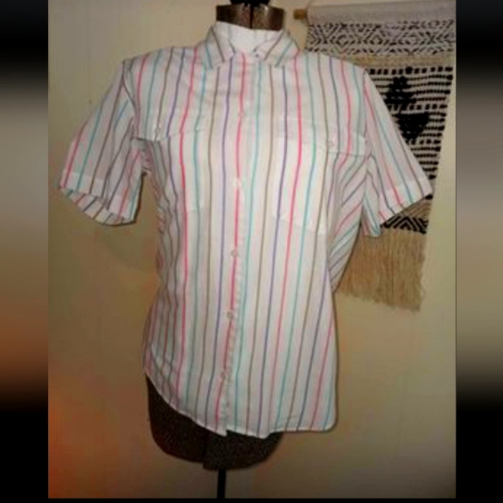 Vintage short sleeve button down striped shirt